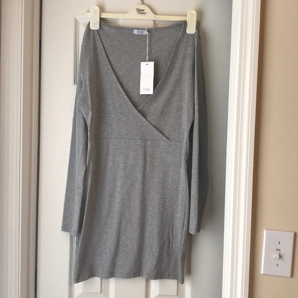 Grey Long Sleeve Cotton Tobi Dress